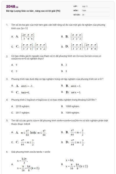Bài tập Lượng Giác cơ bản , nâng cao có lời giải (P6)