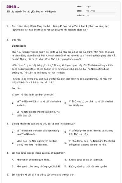 Bài tập tuần 9: Ôn tập giũa học kì 1 có đáp án