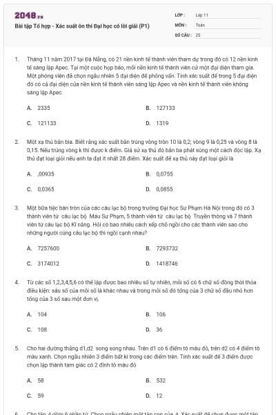 Bài tập Tổ hợp - Xác suất ôn thi Đại học có lời giải (P1)