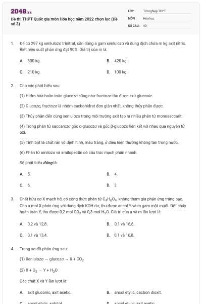 Đề thi THPT Quốc gia môn Hóa học năm 2022 chọn lọc (Đề số 3)