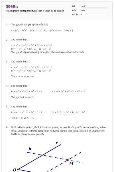 Trắc nghiệm bài tâp theo tuần Toán 7-Tuần 29 có đáp án