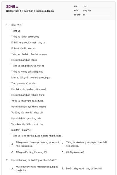 Bài tập Tuần 14: Bạn thân ở trường có đáp án