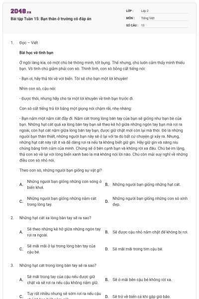 Bài tập Tuần 15: Bạn thân ở trường có đáp án