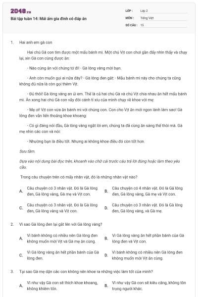 Bài tập tuần 14: Mái ấm gia đình có đáp án