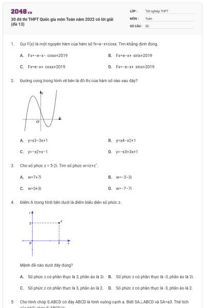 30 đề thi THPT Quốc gia môn Toán năm 2022 có lời giải (đề 13)