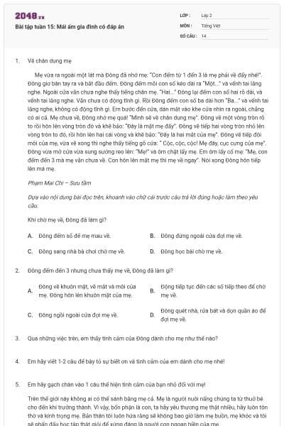 Bài tập tuần 15: Mái ấm gia đình có đáp án