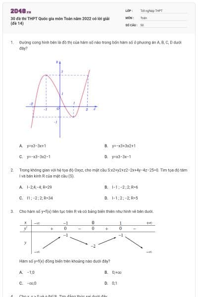 30 đề thi THPT Quốc gia môn Toán năm 2022 có lời giải (đề 14)