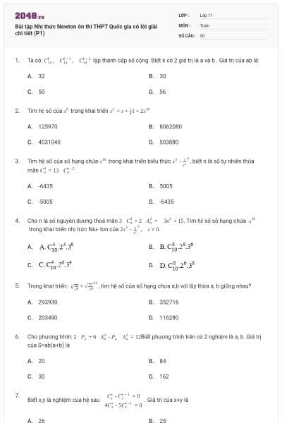 Bài tập Nhị thức Newton ôn thi THPT Quốc gia có lời giải chi tiết (P1)
