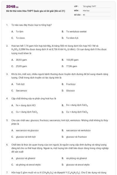 Đề thi thử môn Hóa THPT Quốc gia có lời giải (Đề số 21)