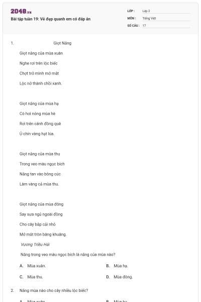 Bài tập tuần 19: Vẻ đẹp quanh em có đáp án