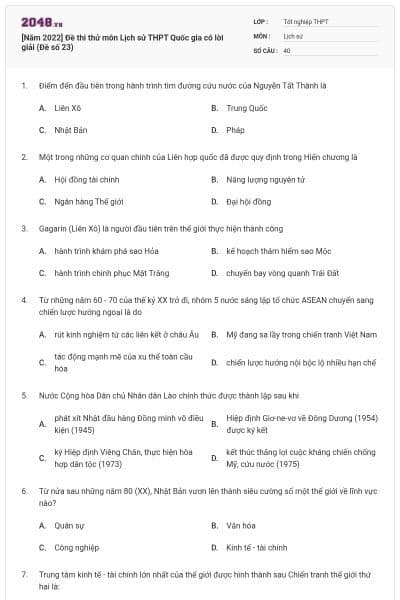 [Năm 2022] Đề thi thử môn Lịch sử THPT Quốc gia có lời giải (Đề số 23)