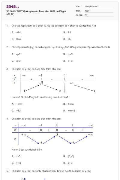 30 đề thi THPT Quốc gia môn Toán năm 2022 có lời giải (đề 17)