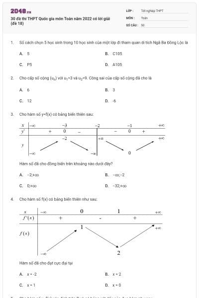 30 đề thi THPT Quốc gia môn Toán năm 2022 có lời giải (đề 18)
