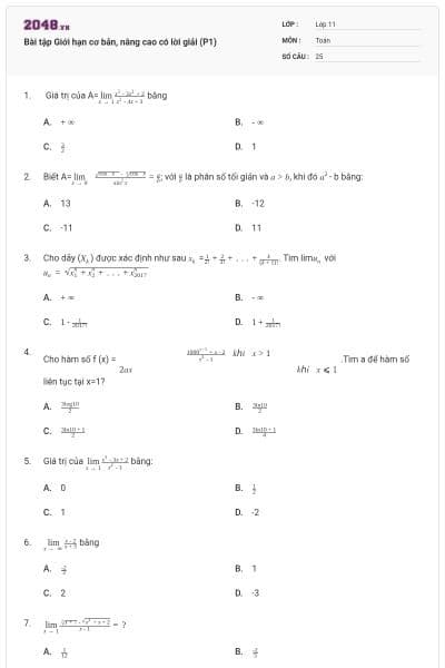 Bài tập Giới hạn cơ bản, nâng cao có lời giải (P1)