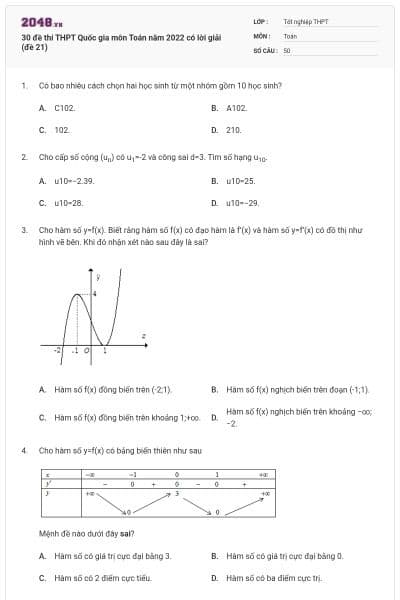 30 đề thi THPT Quốc gia môn Toán năm 2022 có lời giải (đề 21)