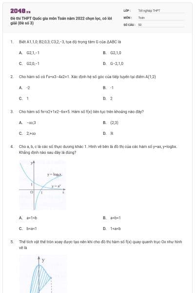 Đề thi THPT Quốc gia môn Toán năm 2022 chọn lọc, có lời giải (Đề số 3)