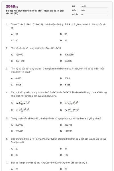 Bài tập Nhị thức Newton ôn thi THPT Quốc gia có lời giải chi tiết (P1)