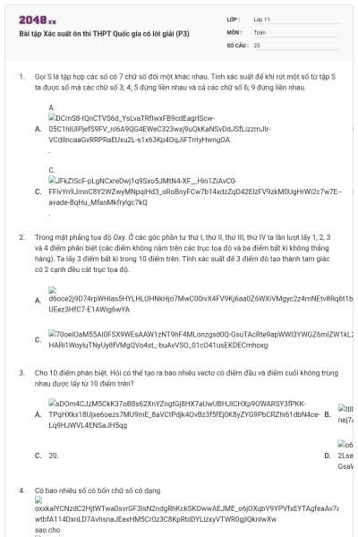 Bài tập Xác suất ôn thi THPT Quốc gia có lời giải (P3)