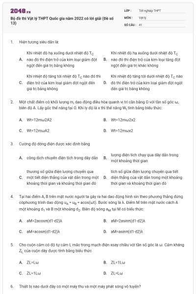 Bộ đề thi Vật lý THPT Quốc gia năm 2022 có lời giải (Đề số 13)