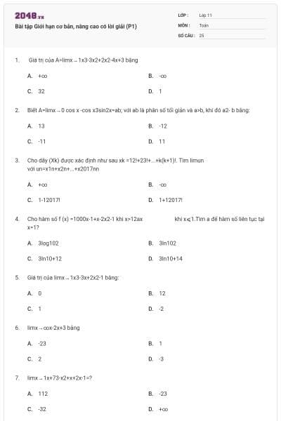 Bài tập Giới hạn cơ bản, nâng cao có lời giải (P1)