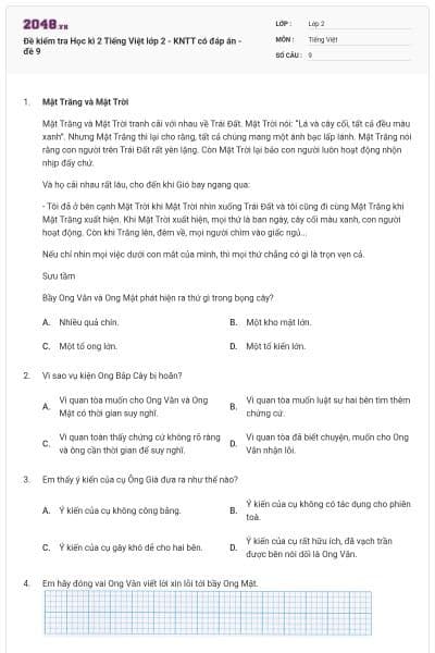 Đề kiểm tra Học kì 2 Tiếng Việt lớp 2 - KNTT có đáp án - đề 9