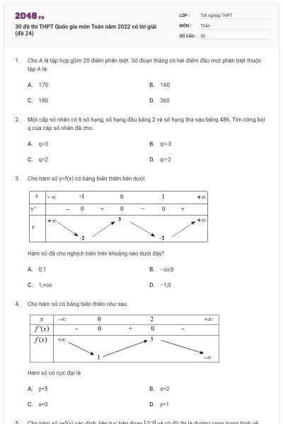 30 đề thi THPT Quốc gia môn Toán năm 2022 có lời giải (đề 24)