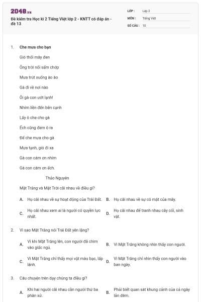 Đề kiểm tra Học kì 2 Tiếng Việt lớp 2 - KNTT có đáp án - đề 13