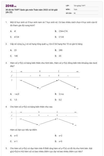 30 đề thi THPT Quốc gia môn Toán năm 2022 có lời giải (đề 25)