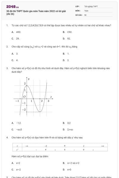 30 đề thi THPT Quốc gia môn Toán năm 2022 có lời giải (đề 26)