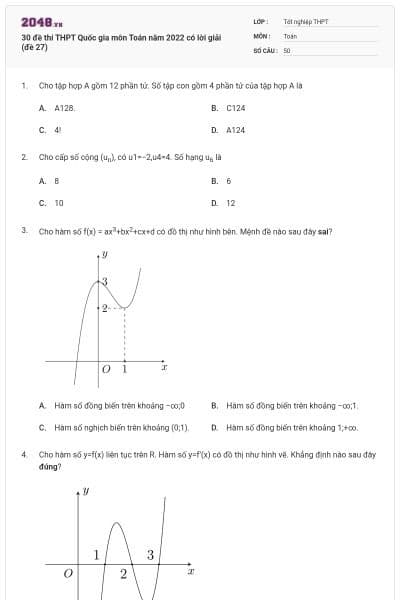 30 đề thi THPT Quốc gia môn Toán năm 2022 có lời giải (đề 27)