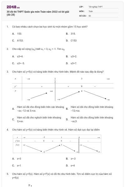 30 đề thi THPT Quốc gia môn Toán năm 2022 có lời giải (đề 28)