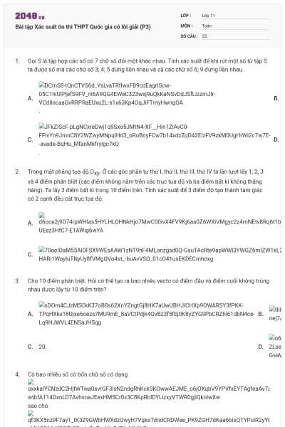 Bài tập Xác suất ôn thi THPT Quốc gia có lời giải (P3)