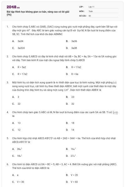 Bài tập Hình học không gian cơ bản, nâng cao có lời giải (P6)