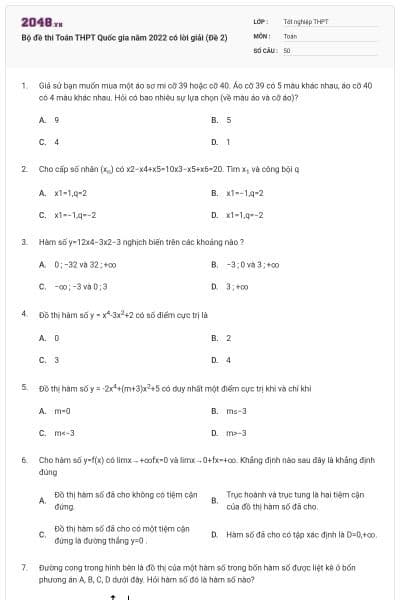 Bộ đề thi Toán THPT Quốc gia năm 2022 có lời giải (Đề 2)