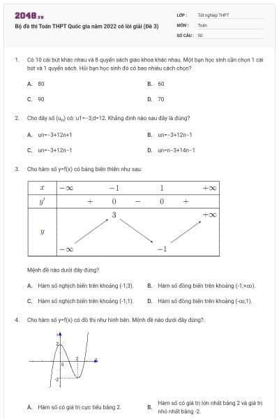 Bộ đề thi Toán THPT Quốc gia năm 2022 có lời giải (Đề 3)