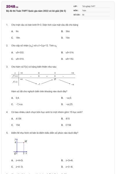 Bộ đề thi Toán THPT Quốc gia năm 2022 có lời giải (Đề 5)