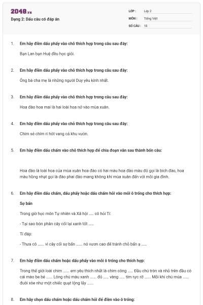 Dạng 2: Dấu câu có đáp án