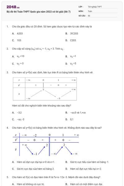 Bộ đề thi Toán THPT Quốc gia năm 2022 có lời giải (Đề 7)