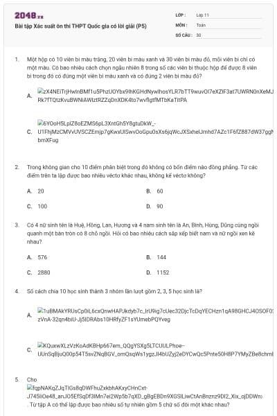 Bài tập Xác suất ôn thi THPT Quốc gia có lời giải (P5)