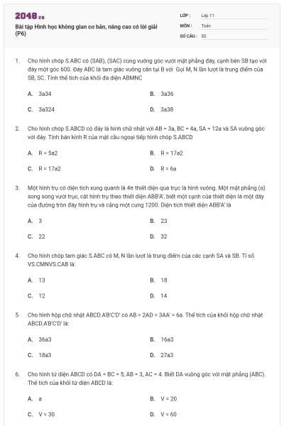 Bài tập Hình học không gian cơ bản, nâng cao có lời giải (P6)