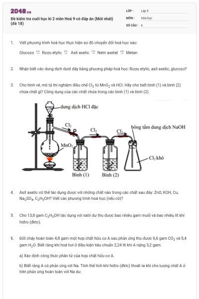 Đề kiểm tra cuối học kì 2 môn Hoá 9 có đáp án (Mới nhất) (đề 18)