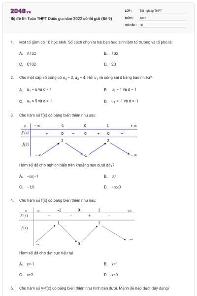 Bộ đề thi Toán THPT Quốc gia năm 2022 có lời giải (Đề 9)