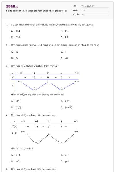 Bộ đề thi Toán THPT Quốc gia năm 2022 có lời giải (Đề 10)