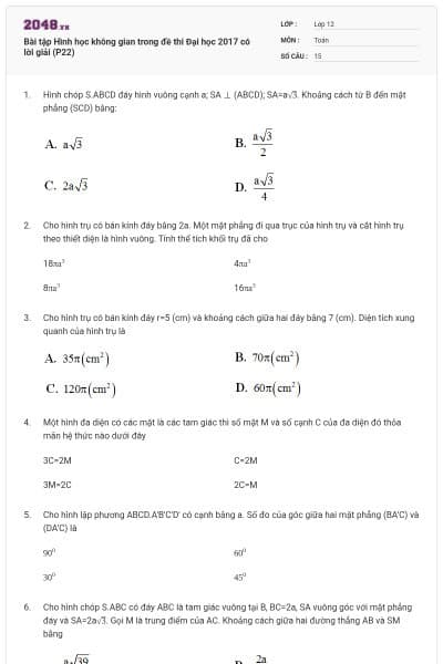 Bài tập Hình học không gian trong đề thi Đại học 2017 có lời giải (P22)