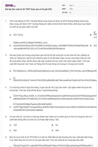 Bài tập Xác suất ôn thi THPT Quốc gia có lời giải (P6)