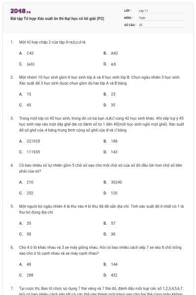 Bài tập Tổ hợp-Xác suất ôn thi Đại học có lời giải (P2)