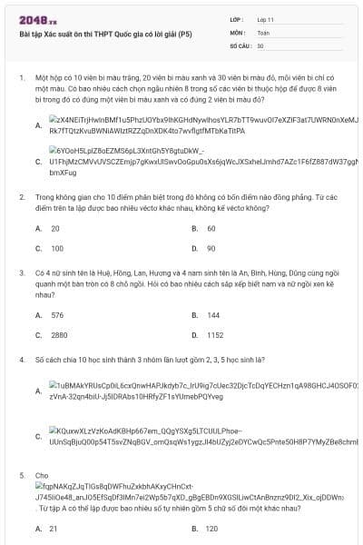 Bài tập Xác suất ôn thi THPT Quốc gia có lời giải (P5)