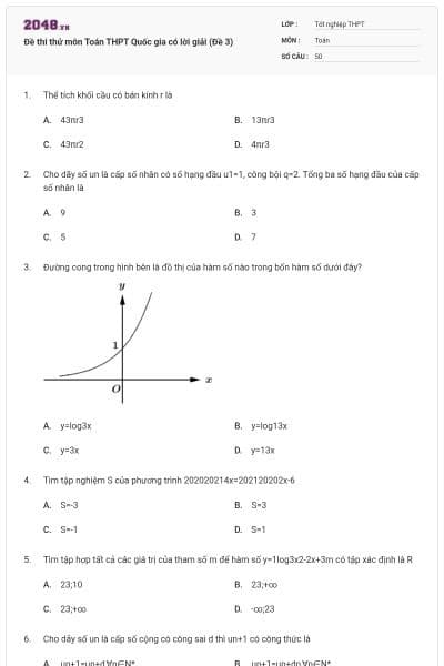 Đề thi thử môn Toán THPT Quốc gia có lời giải (Đề 3)