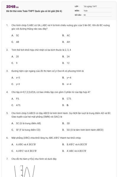 Đề thi thử môn Toán THPT Quốc gia có lời giải (Đề 6)