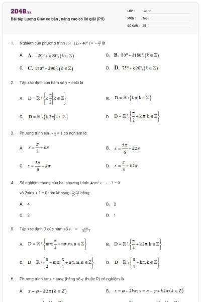 Bài tập Lượng Giác cơ bản , nâng cao có lời giải (P9)